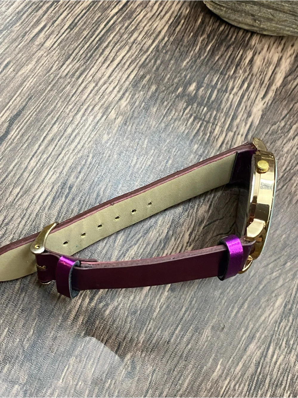 Strada Gold Dial Watch with Metallic Purple Strap and Crystal Accent